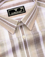 Calsium Cream With White Dobby Stripe Cotton Shirt