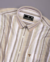 Calsium Cream With White Dobby Stripe Cotton Shirt