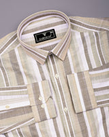 Calsium Cream With White Dobby Stripe Cotton Shirt