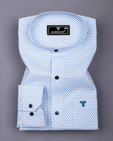 Aura Blue With White Printed Cotton Shirt