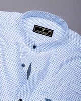 Aura Blue With White Printed Cotton Shirt