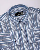 Ohio Blue With Gray Dobby Stripe Cotton Shirt