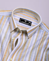 Jixi Cream With Gray Dobby Stripe Cotton Shirt