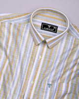 Jixi Cream With Gray Dobby Stripe Cotton Shirt