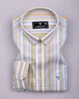 Jixi Cream With Gray Dobby Stripe Cotton Shirt