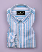 Jixi Blue With Gray Dobby Stripe Cotton Shirt