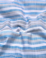 Jixi Blue With Gray Dobby Stripe Cotton Shirt