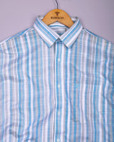 Jixi Blue With Gray Dobby Stripe Cotton Shirt