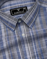 Peprizo Blue With Gray Dobby Stripe Cotton Shirt