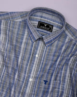 Peprizo Blue With Gray Dobby Stripe Cotton Shirt