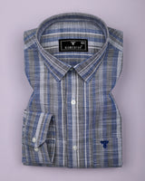 Peprizo Blue With Gray Dobby Stripe Cotton Shirt