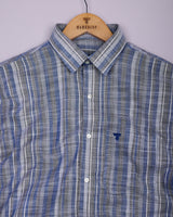 Peprizo Blue With Gray Dobby Stripe Cotton Shirt