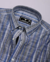 Peprizo Blue With Gray Dobby Stripe Cotton Shirt