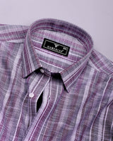 Peprizo Purple With Gray Dobby Stripe Cotton Shirt