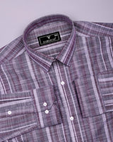 Peprizo Purple With Gray Dobby Stripe Cotton Shirt