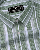 Broccoli Green With White Dobby Stripe Cotton Shirt