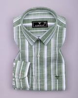 Broccoli Green With White Dobby Stripe Cotton Shirt