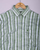 Broccoli Green With White Dobby Stripe Cotton Shirt