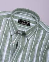 Broccoli Green With White Dobby Stripe Cotton Shirt