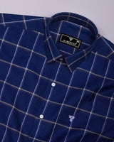 Nevian Blue Twill Check Linen Cotton Shirt