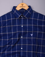 Nevian Blue Twill Check Linen Cotton Shirt
