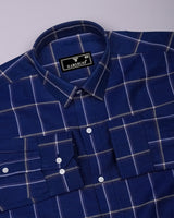 Nevian Blue Twill Check Linen Cotton Shirt