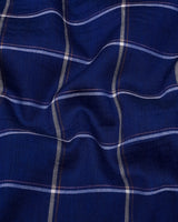 Nevian Blue Twill Check Linen Cotton Shirt