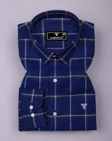 Nevian Blue Twill Check Linen Cotton Shirt