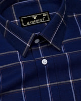 Nevian Blue Twill Check Linen Cotton Shirt