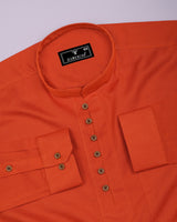 Libra Orange Solid Linen Cotton Shirt Style Kurta