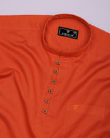 Libra Orange Solid Linen Cotton Shirt Style Kurta