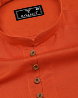 Libra Orange Solid Linen Cotton Shirt Style Kurta