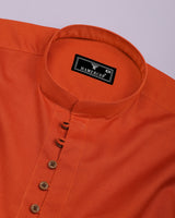 Libra Orange Solid Linen Cotton Shirt Style Kurta