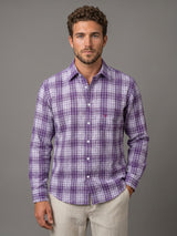 Supetar Purple With White Dobby Check Cotton Shirt