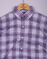 Supetar Purple With White Dobby Check Cotton Shirt
