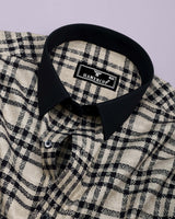 Edina Cream With Black Dobby Check Designer Cotton Shirt