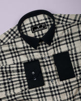 Edina Cream With Black Dobby Check Designer Cotton Shirt