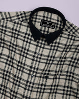 Edina Cream With Black Dobby Check Designer Cotton Shirt