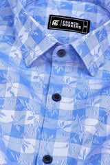 Blue floral printed jacquard cotton shirt