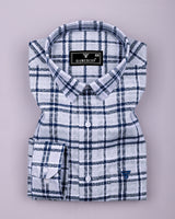 Marine Blue With Gray Dobby Check Cotton Shirt