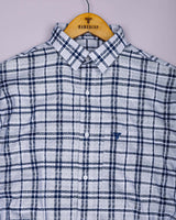 Marine Blue With Gray Dobby Check Cotton Shirt
