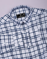 Marine Blue With Gray Dobby Check Cotton Shirt