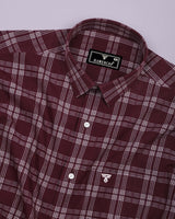 Yoro Maroon With White Check Seersucker Cotton Shirt