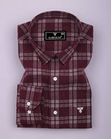 Yoro Maroon With White Check Seersucker Cotton Shirt
