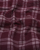 Yoro Maroon With White Check Seersucker Cotton Shirt