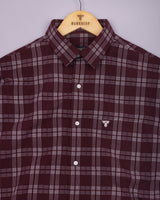 Yoro Maroon With White Check Seersucker Cotton Shirt