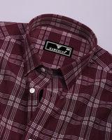 Yoro Maroon With White Check Seersucker Cotton Shirt