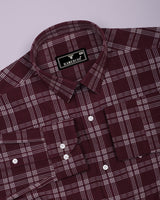 Yoro Maroon With White Check Seersucker Cotton Shirt