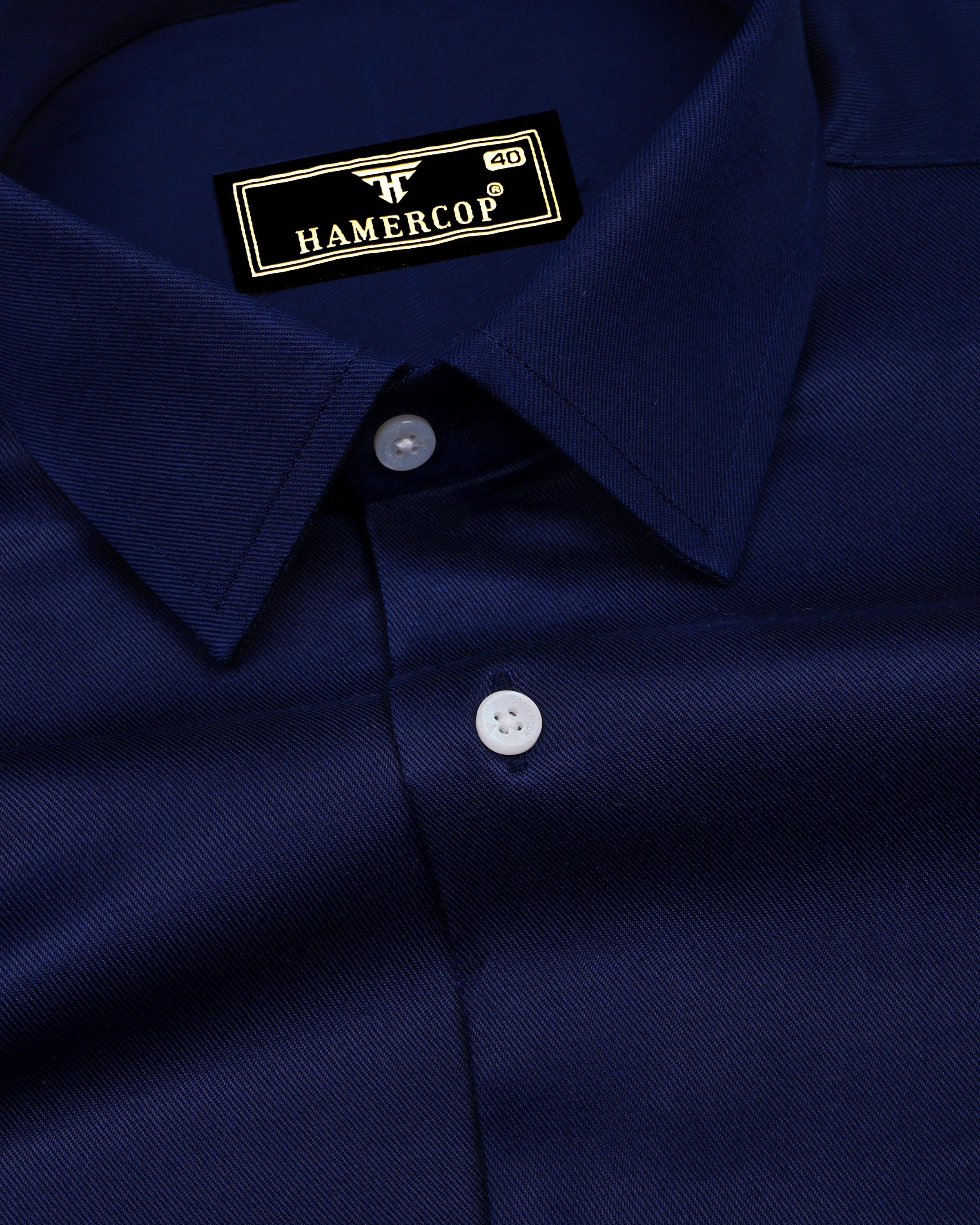 Navy Blue Satin Cotton Shirt Hamercop Navy Blue Satin Cotton Shirt Hamercop