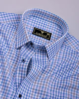 Tidal Blue With Cream Check Formal Cotton Shirt